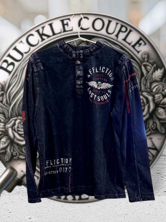 Affliction Other - Affliction Four Button Eagle Lost Souls Graphic Long Sleeve T-Shirt Size Large